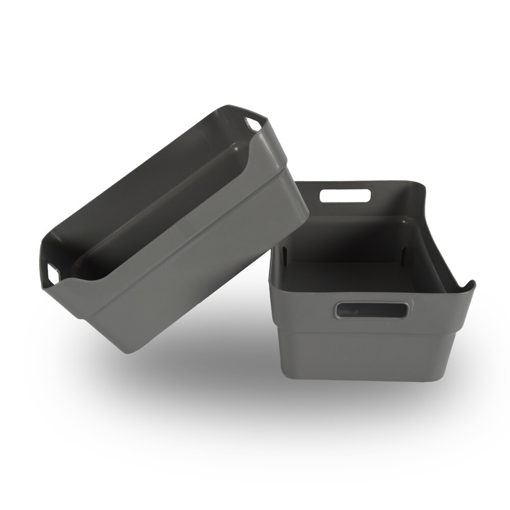 Discountershop Set van Twee Stapelbare Grote Grijze Kunststof Opbergboxen - Voor Kleding en meer - 23.5x14x34 cm