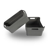 Discountershop Set van Twee Stapelbare Grote Grijze Kunststof Opbergboxen - Voor Kleding en meer - 23.5x14x34 cm