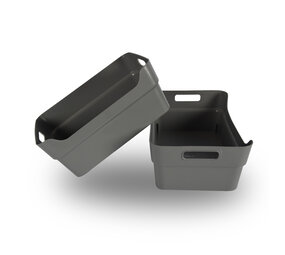 Discountershop Set van Twee Stapelbare Grote Grijze Kunststof Opbergboxen - Voor Kleding en meer - 23.5x14x34 cm Discountershop Set van Twee Stapelbare Grote Grijze Kunststof Opbergboxen - Voor Kleding en meer - 23.5x14x34 cm