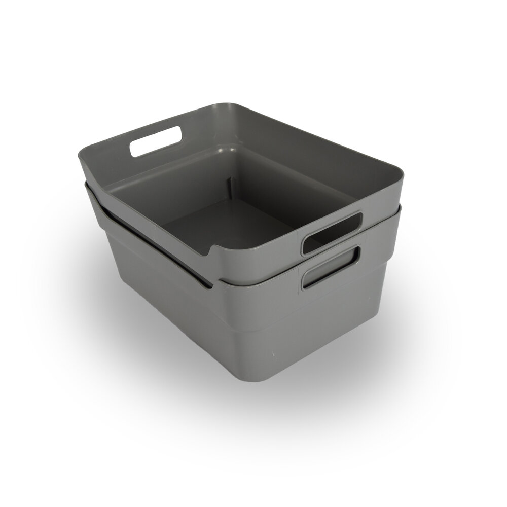 Discountershop Set van Twee Stapelbare Grote Grijze Kunststof Opbergboxen - Voor Kleding en meer - 23.5x14x34 cm