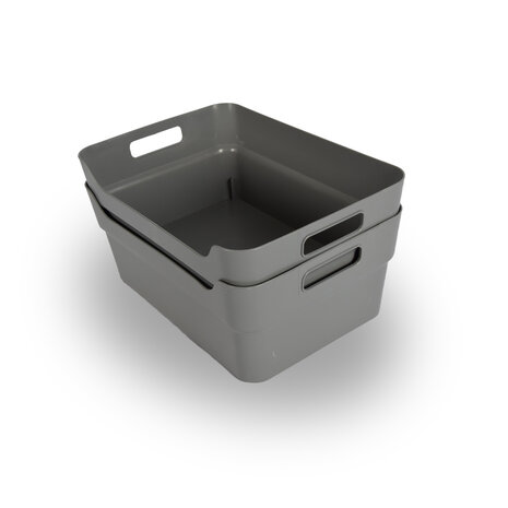 Discountershop Set van Twee Stapelbare Grote Grijze Kunststof Opbergboxen - Voor Kleding en meer - 23.5x14x34 cm