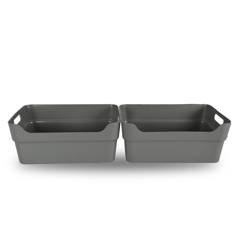 Discountershop Set van Twee Stapelbare Grote Grijze Kunststof Opbergboxen - Voor Kleding en meer - 23.5x14x34 cm