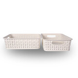 Discountershop Set van 2 Witte Opbergmandjes voor Speelgoed - 25x14.5x6 cm - Houd Kinderspeelgoed Netjes & Geordend!