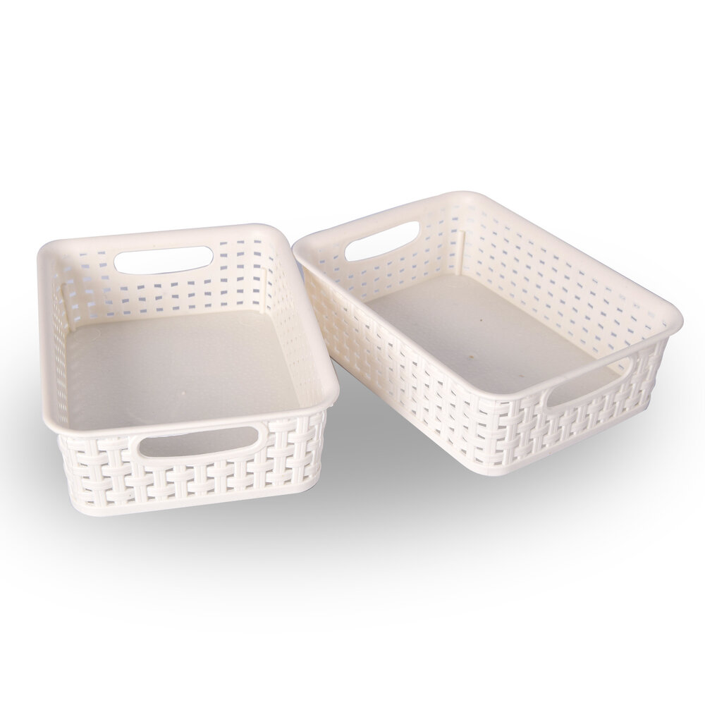 Discountershop Set of 2 White Toy Storage Baskets - 25x14.5x6 cm - Keep Children's Toys Neat & Organized!