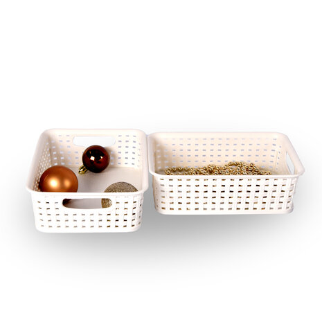 Discountershop Set of 2 White Toy Storage Baskets - 25x14.5x6 cm - Keep Children's Toys Neat & Organized!