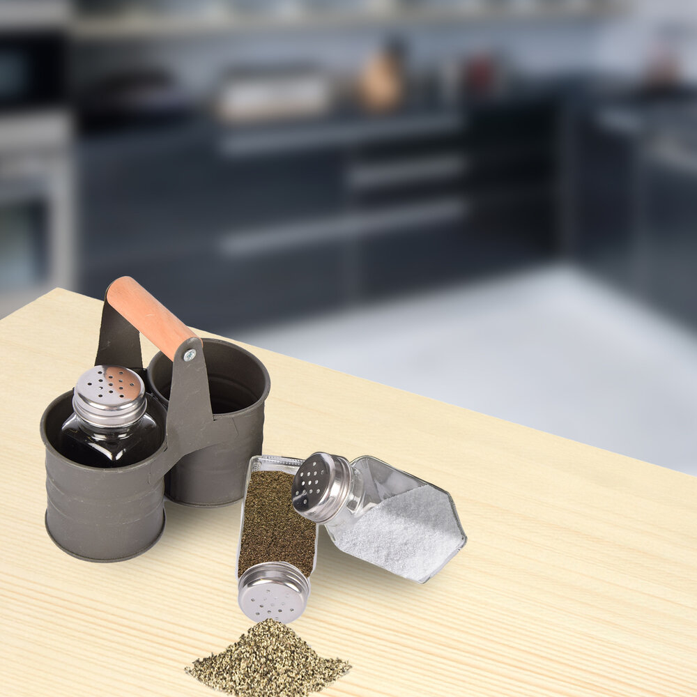 Discountershop Take your Cooking to the Next Level with an Elegant Dark Gray Salt and Pepper Mill Set with 4 Holders and 8 Spreaders Discountershop Take your Cooking to the Next Level with an Elegant Dark Gray Salt and Pepper Mill Set with 4 Holders and 8 Spreaders