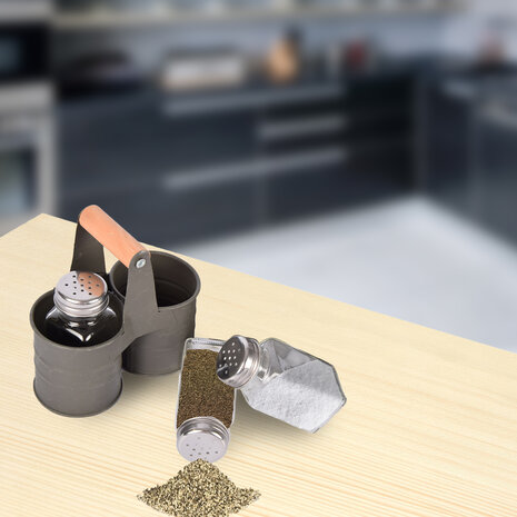 Discountershop Take your Cooking to the Next Level with an Elegant Dark Gray Salt and Pepper Mill Set with 4 Holders and 8 Spreaders Discountershop Take your Cooking to the Next Level with an Elegant Dark Gray Salt and Pepper Mill Set with 4 Holders and 8 Spreaders