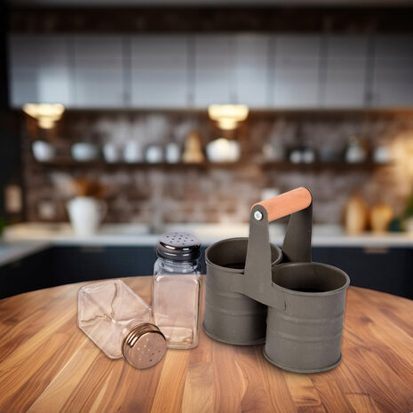 Discountershop Take your Cooking to the Next Level with an Elegant Dark Gray Salt and Pepper Mill Set with 4 Holders and 8 Spreaders Discountershop Take your Cooking to the Next Level with an Elegant Dark Gray Salt and Pepper Mill Set with 4 Holders and 8 Spreaders