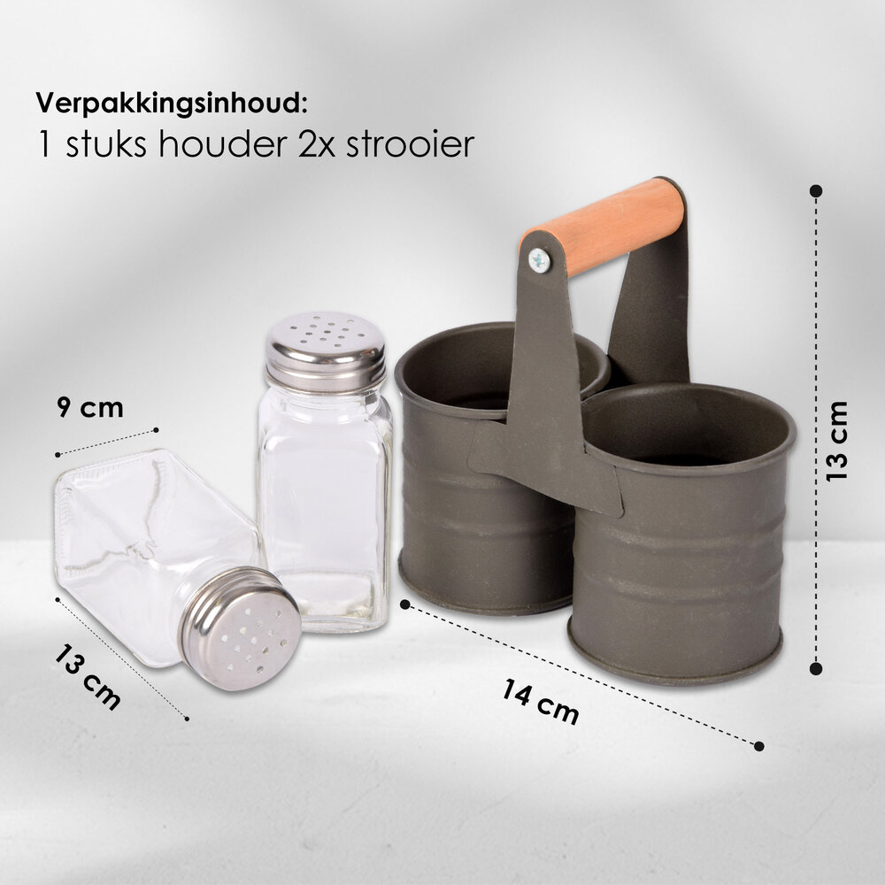 Discountershop 3-delige Donkergrijze Peper en Zoutmolen Set met 6 Strooiers - Handmatige Keukenmolens - 14cm x 13cm Discountershop 3-delige Donkergrijze Peper en Zoutmolen Set met 6 Strooiers - Handmatige Keukenmolens - 14cm x 13cm