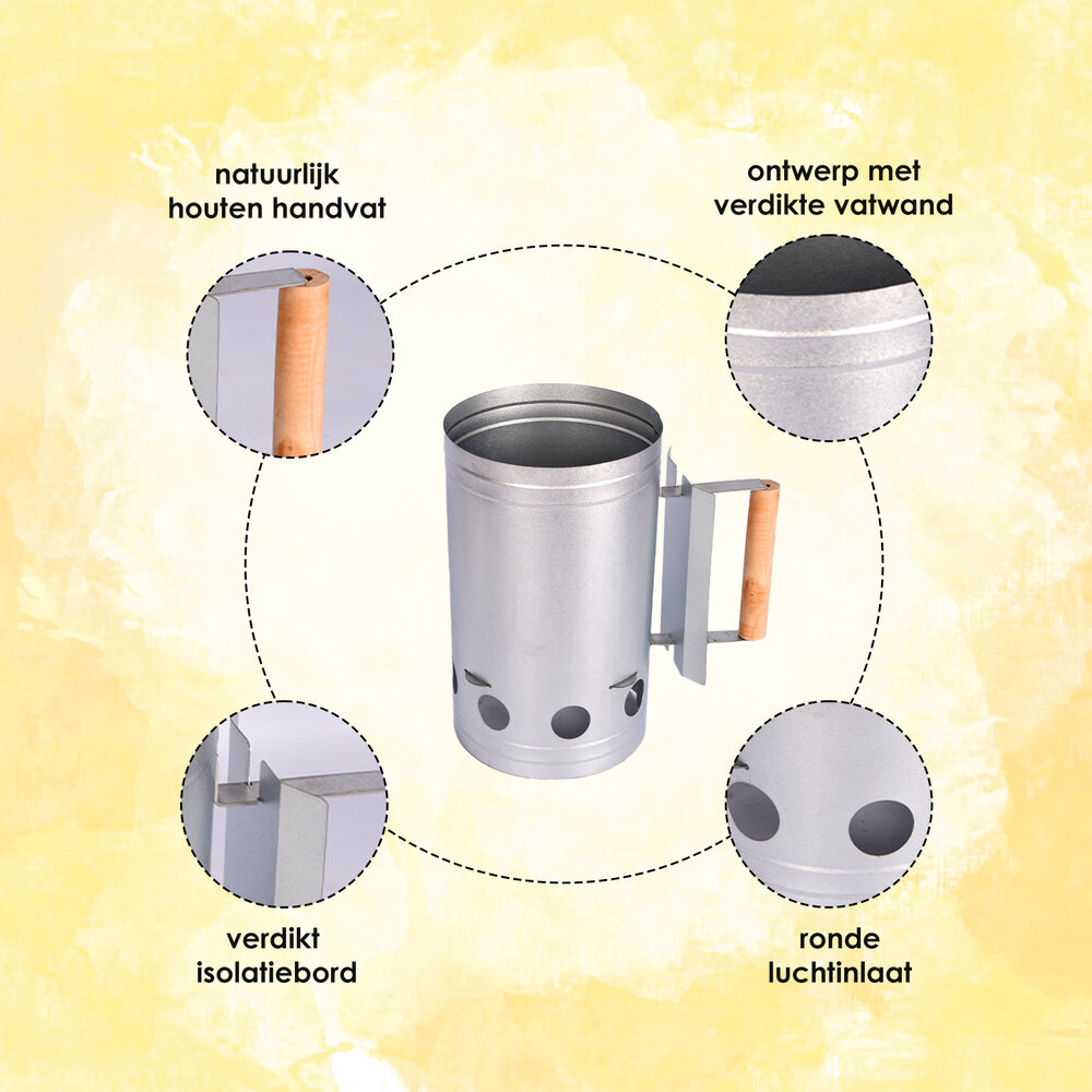 Discountershop Charcoal starter for BBQ | Refillable | Metal and Wood | Silver | 874gm | 16.7cm x 27.5cm Discountershop Charcoal starter for BBQ | Refillable | Metal and Wood | Silver | 874gm | 16.7cm x 27.5cm