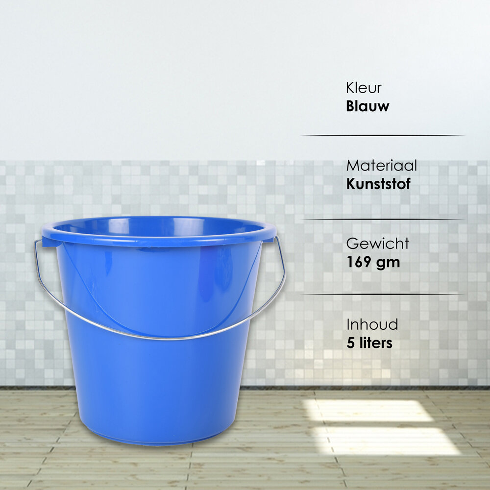 Discountershop Blauwe Emmer van 5 Liter Kunststof met Stevige IJzeren Handgreep - Optimaal voor Bouwprojecten - 30x23 cm Discountershop Blauwe Emmer van 5 Liter Kunststof met Stevige IJzeren Handgreep - Optimaal voor Bouwprojecten - 30x23 cm