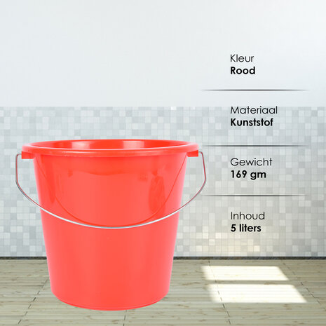 Discountershop Handige Bouwemmer Rood 5L Kunststof 20x23 cm met IJzeren Handgreep - Voor Thuis en Tuin Discountershop Handige Bouwemmer Rood 5L Kunststof 20x23 cm met IJzeren Handgreep - Voor Thuis en Tuin