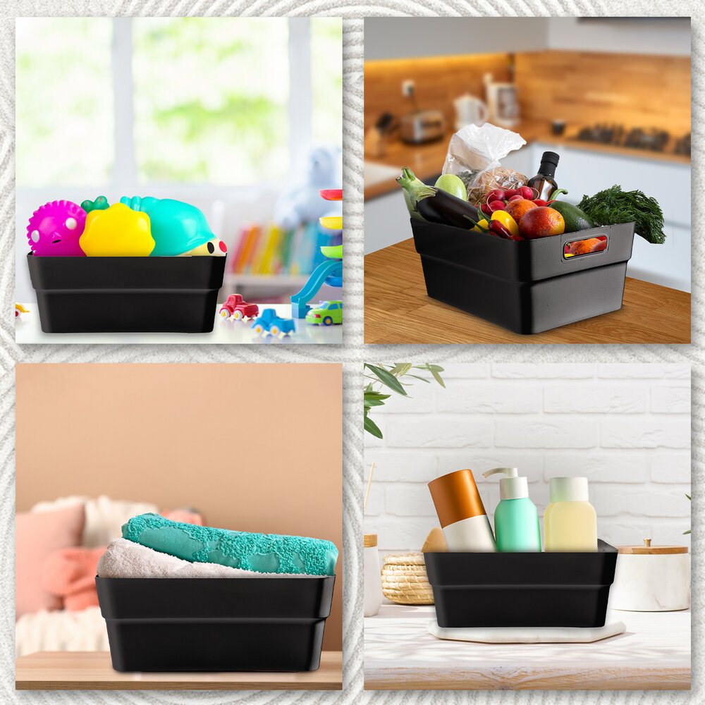 Discountershop Store and Stack: 2 Black Storage Boxes Made of Recycled Plastic - 23.5x14x34cm, Perfectly Stackable Discountershop Store and Stack: 2 Black Storage Boxes Made of Recycled Plastic - 23.5x14x34cm, Perfectly Stackable