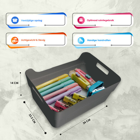 Discountershop Set van Twee Stapelbare Grote Grijze Kunststof Opbergboxen - Voor Kleding en meer - 23.5x14x34 cm