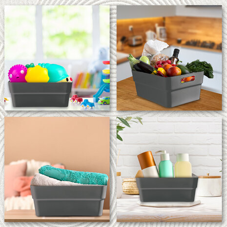 Discountershop Set van Twee Stapelbare Grote Grijze Kunststof Opbergboxen - Voor Kleding en meer - 23.5x14x34 cm