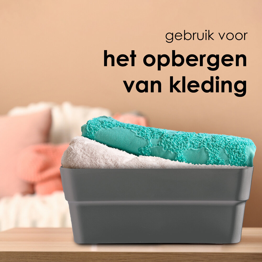 Discountershop Set van Twee Stapelbare Grote Grijze Kunststof Opbergboxen - Voor Kleding en meer - 23.5x14x34 cm