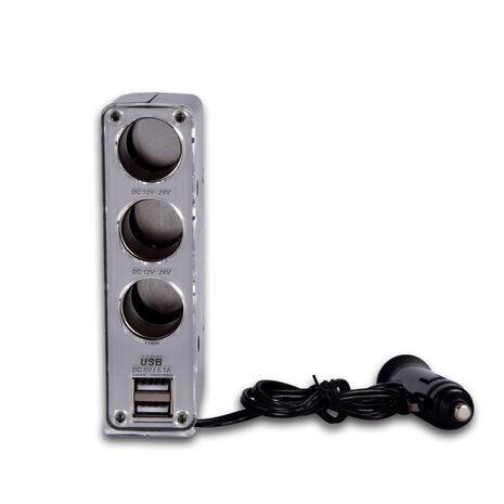 Discountershop Autolader | Auto Oplader | 5-in-1 | Zwart | USB Splitter | 3.1A | Dubbele USB Poort | 3 12V Verdeelpunten | 50cm Kabel | Autoaccessoires | 4.5cm*11.5cm*4cm Discountershop Autolader | Auto Oplader | 5-in-1 | Zwart | USB Splitter | 3.1A | Dubbele USB Poort | 3 12V Verdeelpunten | 50cm Kabel | Autoaccessoires | 4.5cm*11.5cm*4cm