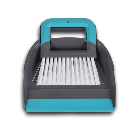 Merkloos Stoffer | Schoonmaak | Borstel | Kunststof | Stofveger | Grijs en Blauw | Stofborstel | Vloerveger | 19x21.5cm