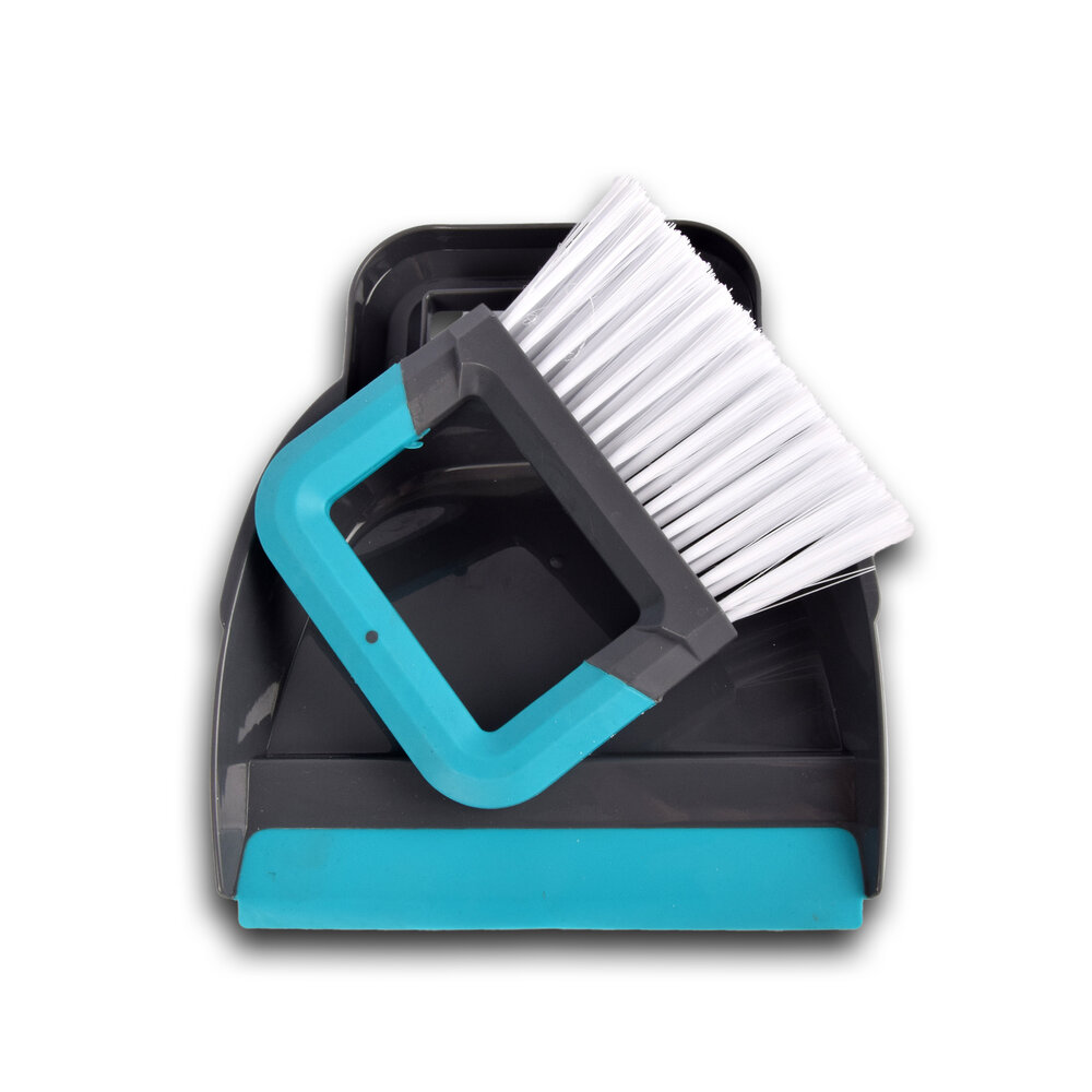 Merkloos Stoffer | Schoonmaak | Borstel | Kunststof | Stofveger | Grijs en Blauw | Stofborstel | Vloerveger | 19x21.5cm