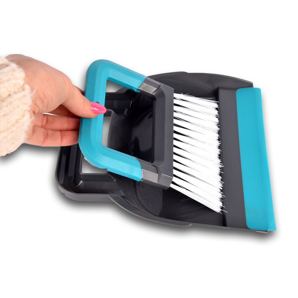 Merkloos Stoffer | Schoonmaak | Borstel | Kunststof | Stofveger | Grijs en Blauw | Stofborstel | Vloerveger | 19x21.5cm