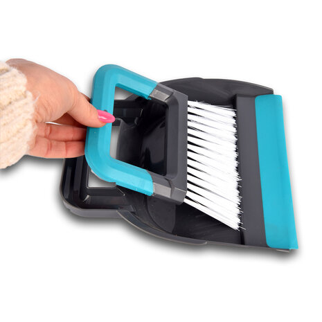 Merkloos Stoffer | Schoonmaak | Borstel | Kunststof | Stofveger | Grijs en Blauw | Stofborstel | Vloerveger | 19x21.5cm
