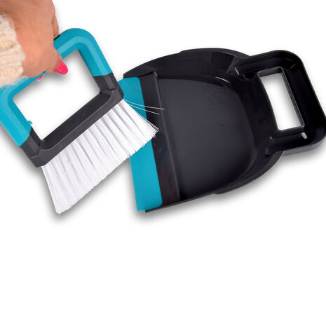 Merkloos Stoffer | Schoonmaak | Borstel | Kunststof | Stofveger | Grijs en Blauw | Stofborstel | Vloerveger | 19x21.5cm