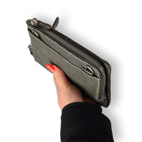 4 East Leren portemonnee | Donker Grijs | Portemonnee Dames | Met ritssluiting | 10cm*18.5cm*3cm