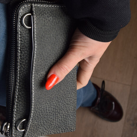 4 East Leren portemonnee | Donker Grijs | Portemonnee Dames | Met ritssluiting | 10cm*18.5cm*3cm