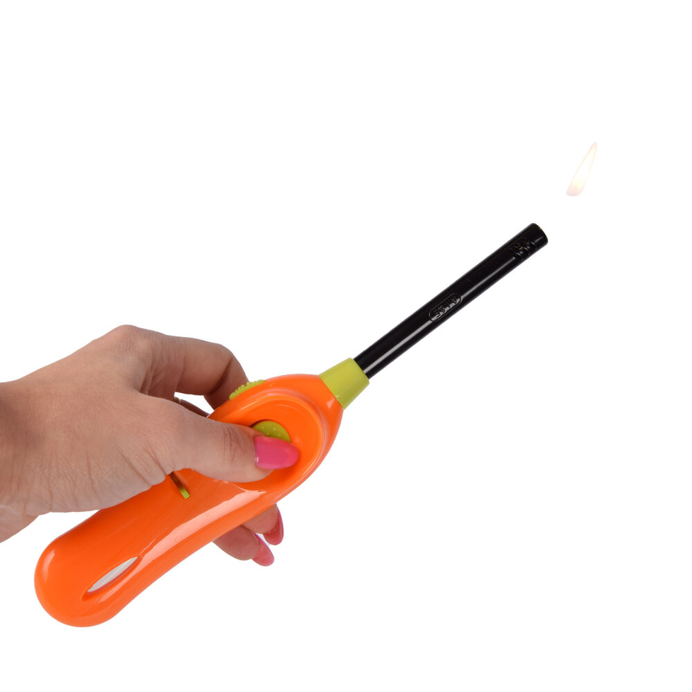 Discountershop Lighter with Child Safety Lock 22 cm for BBQ, Candles, Kitchen and Hospitality Use with Long Neck - Orange