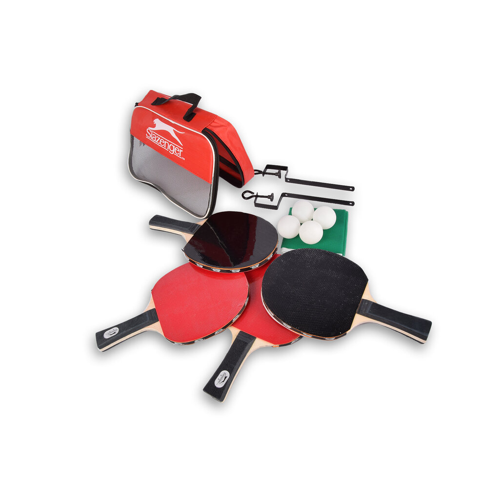 Merkloos Slazenger | Rood/Zwart | Tafeltennisset | Hout/kunststof | opbergtas | Met 1x tafeltennisset - 4 batjes - net - 4 ballen | 26cm*15cm