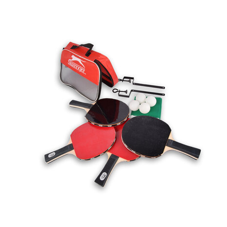 Merkloos Slazenger | Rood/Zwart | Tafeltennisset | Hout/kunststof | opbergtas | Met 1x tafeltennisset - 4 batjes - net - 4 ballen | 26cm*15cm