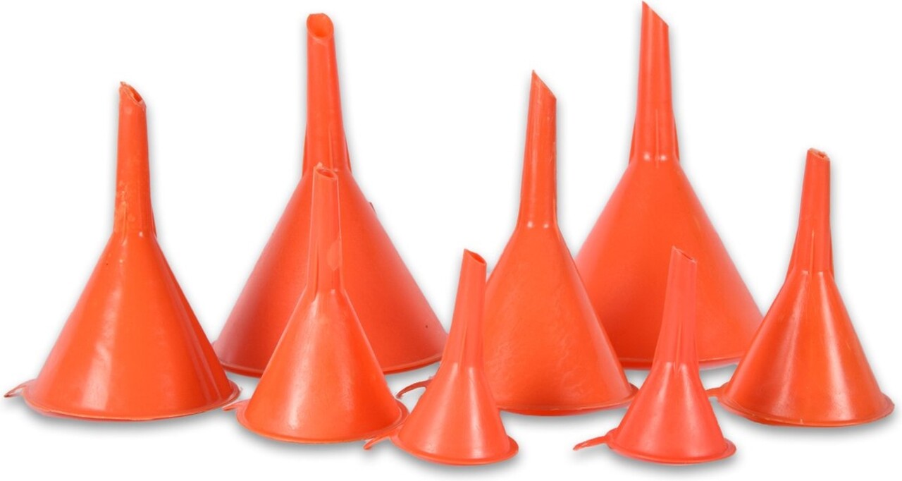 Discountershop Trechterset |  Trechters | Oranje | 2x set | verschillende maten | voor Keuken en Huishouden | 92 gm | 2 set van 4 stuks, diverse maten