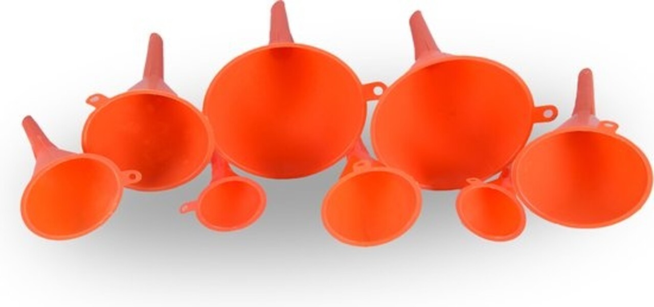 Discountershop Trechterset |  Trechters | Oranje | 2x set | verschillende maten | voor Keuken en Huishouden | 92 gm | 2 set van 4 stuks, diverse maten