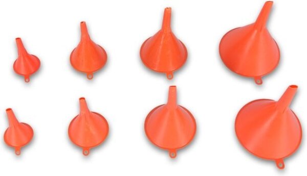 Discountershop Funnel set | Funnels | Orange | 2x set | different sizes | for Kitchen and Household | 92 gm | 2 set of 4 pieces assorted sizes