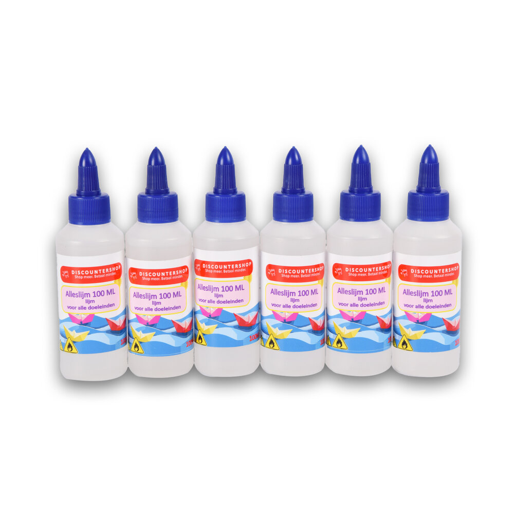 Discountershop Set van 6 | Lijm | Kinderlijm | Transparent | 633g | 100 ml | Houtlijm | Knutselen | Secondelijm | Contactlijm | knutsellijm | 4cm*14cm Discountershop Set van 6 | Lijm | Kinderlijm | Transparent | 633g | 100 ml | Houtlijm | Knutselen | Secondelijm | Contactlijm | knutsellijm | 4cm*14cm