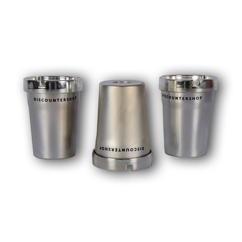 Discountershop Auto asbak | asbak | Zilver | Kunststof | Tafelasbak | Set Van 3 | Met Deskel | sigaret dovende auto asbak | Auto accessoires | 10cm*8cm