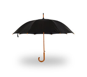 Discountershop Paraplu met J houten haak handvat 98 cm – Zwarte Windbestendige Paraplu voor Dames en Heren