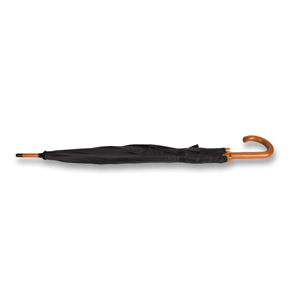Discountershop Paraplu met J houten haak handvat – Grote Zwarte Paraplu 98 cm, Windbestendige Stevige Paraplu voor Dames en Heren