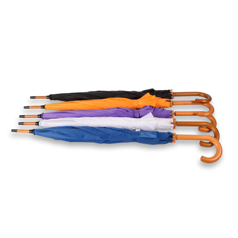 Discountershop Windproof Automatische Paraplu 98 cm – Opvouwbare Paraplu voor Volwassenen | Compact & Sterk | Luxe Houten Handvat | Paarse Reisparaplu