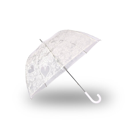 Discountershop Transparent Wedding Umbrella 98cm with Lace – Exquisite White Bridal Entry Umbrella – Windproof J Handle Umbrella – Automatic Opening