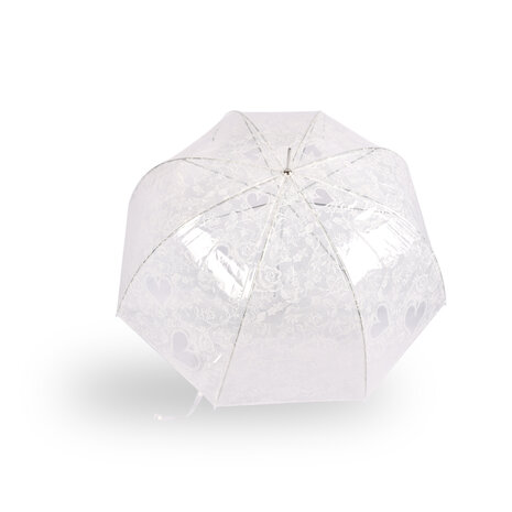 Discountershop Transparent Wedding Umbrella 98cm with Lace – Exquisite White Bridal Entry Umbrella – Windproof J Handle Umbrella – Automatic Opening