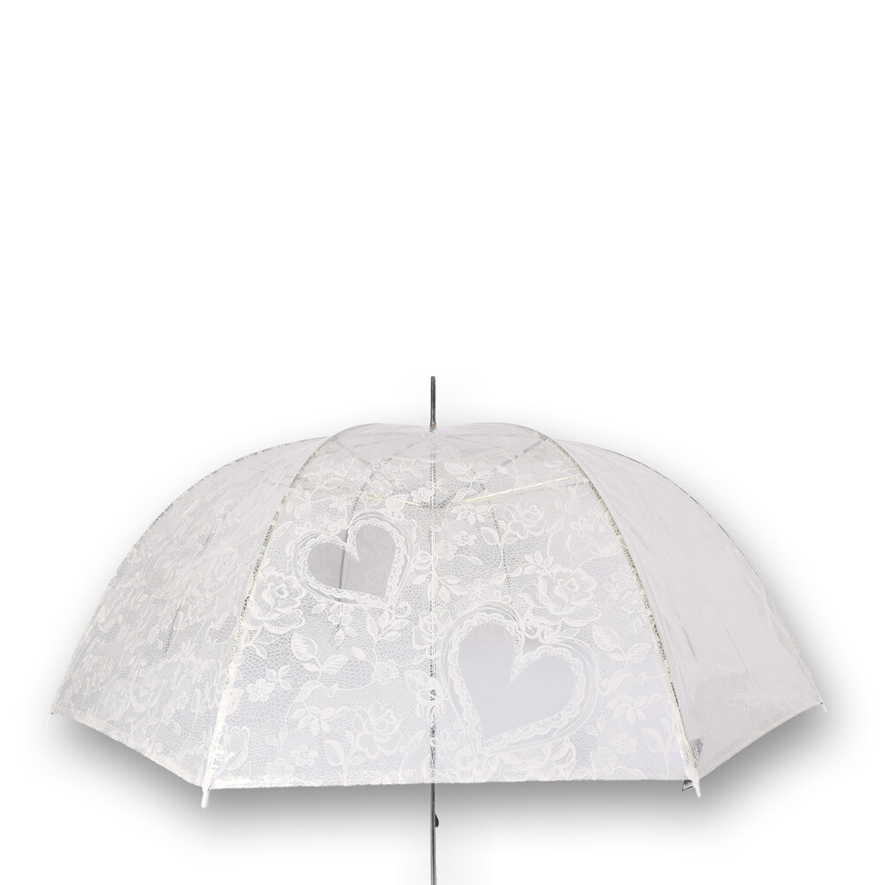 Discountershop Transparent Wedding Umbrella 98cm with Lace – Exquisite White Bridal Entry Umbrella – Windproof J Handle Umbrella – Automatic Opening