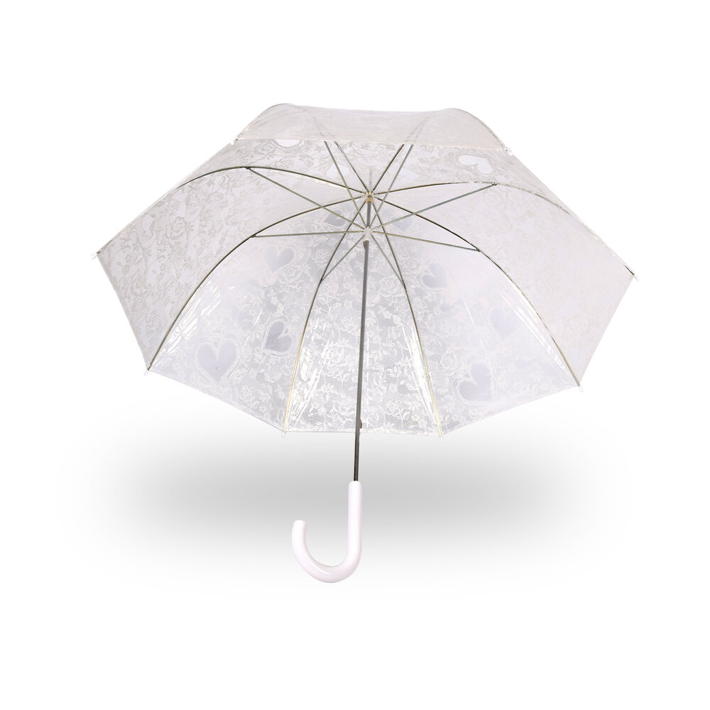 Discountershop Transparent Wedding Umbrella 98cm with Lace – Exquisite White Bridal Entry Umbrella – Windproof J Handle Umbrella – Automatic Opening