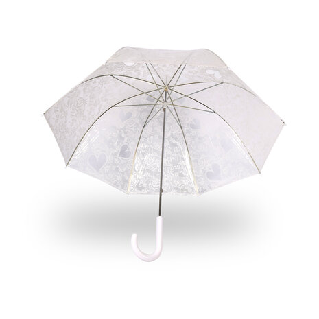 Discountershop Transparante Bruid Bruiloft Paraplu 98cm met Kant – Witte Franse Kant Trouwparaplu – Winddichte Koepelparaplu – Automatisch Openend