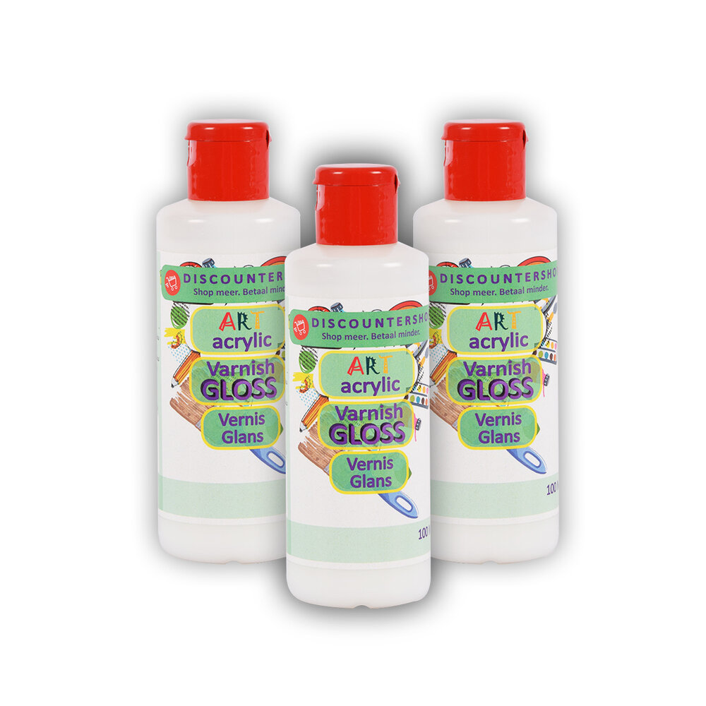Discountershop 3 stuks | Varnish | 100 ml | Acrylvernis | hobbywinkel | 300 g | Glanzende vernis | transparent | 11.5cm*3.5cm Discountershop 3 stuks | Varnish | 100 ml | Acrylvernis | hobbywinkel | 300 g | Glanzende vernis | transparent | 11.5cm*3.5cm