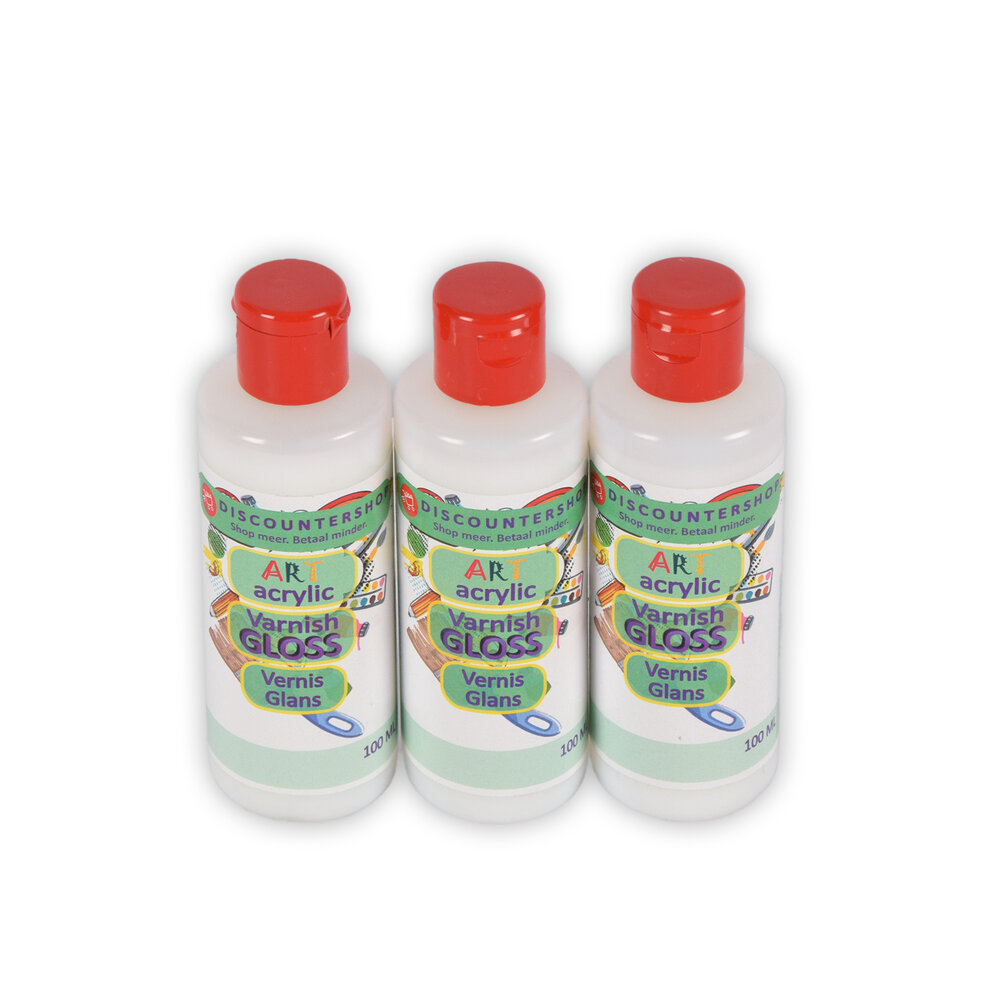 Discountershop 3 stuks | Varnish | 100 ml | Acrylvernis | hobbywinkel | 300 g | Glanzende vernis | transparent | 11.5cm*3.5cm Discountershop 3 stuks | Varnish | 100 ml | Acrylvernis | hobbywinkel | 300 g | Glanzende vernis | transparent | 11.5cm*3.5cm