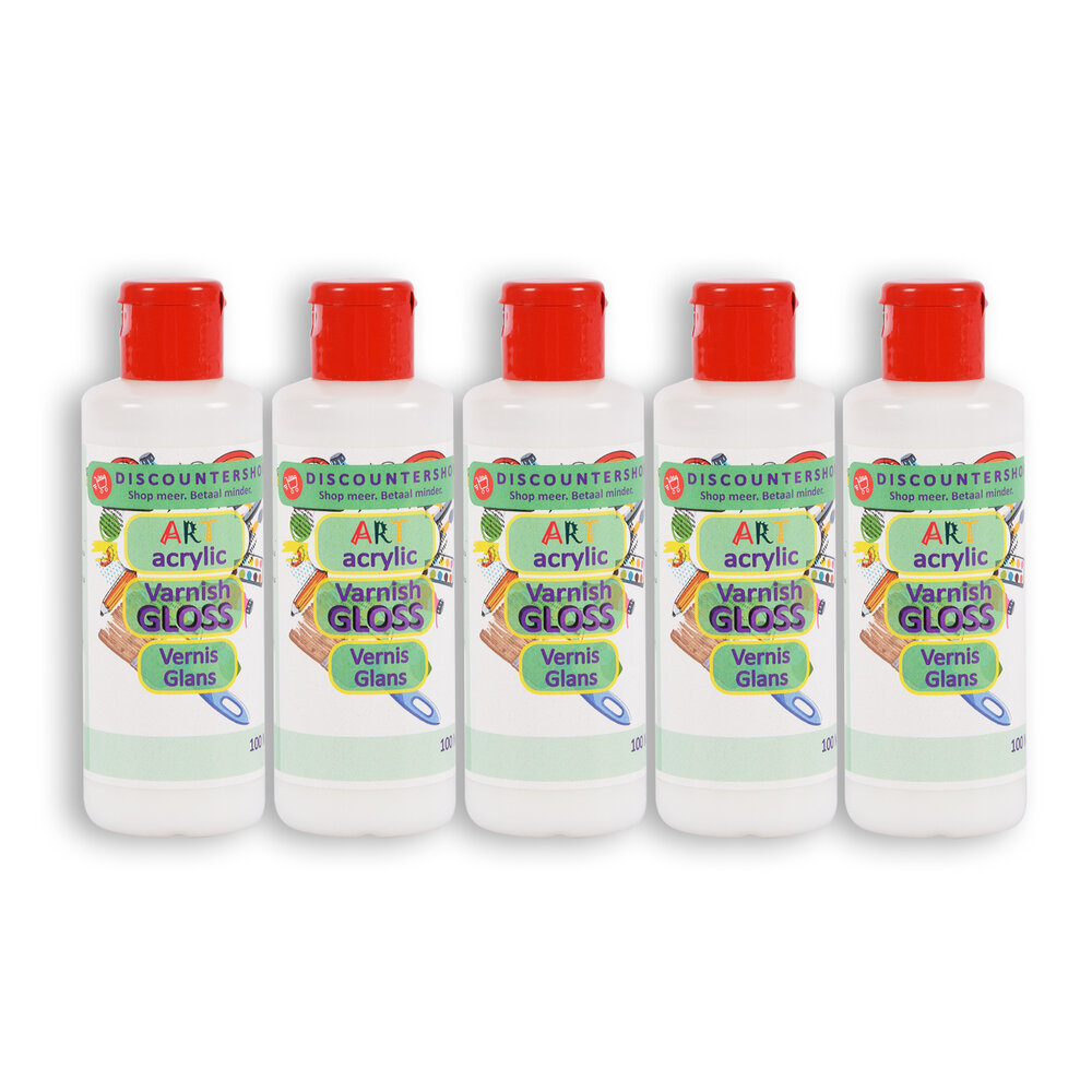 Discountershop 5 pieces | Varnis | 100ml | Acrylic varnish | hobby shop | 504g | Glossy varnish | transparent | 11.5cm*3.5cm Discountershop 5 pieces | Varnis | 100ml | Acrylic varnish | hobby shop | 504g | Glossy varnish | transparent | 11.5cm*3.5cm