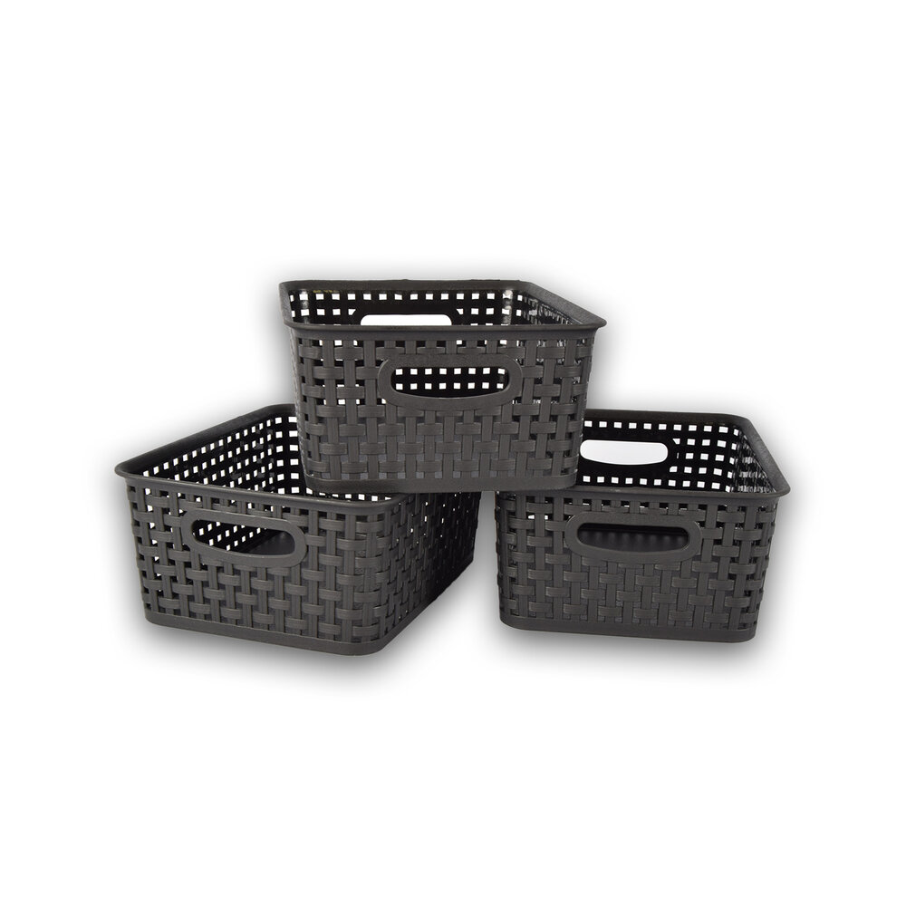 Discountershop 3x Opbergmand | Opbergbakje |5 liter | Zwarte opberger 25.x20x10. cm Rattan Discountershop 3x Opbergmand | Opbergbakje |5 liter | Zwarte opberger 25.x20x10. cm Rattan