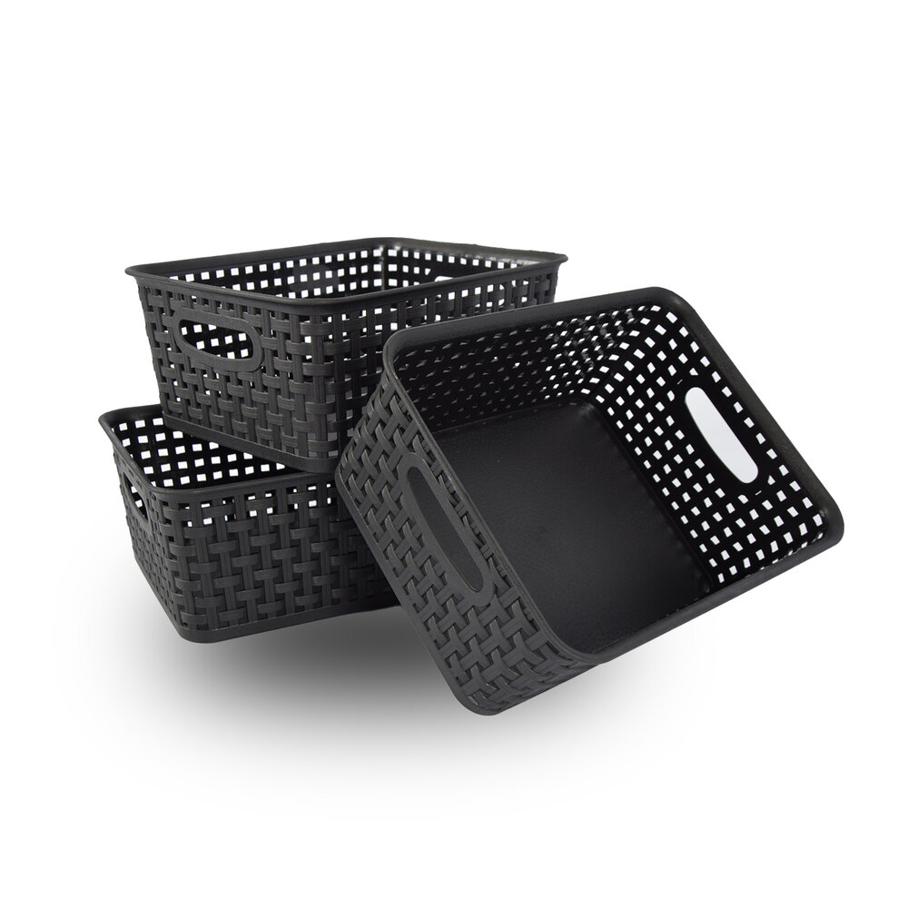 Discountershop 3x Opbergmand | Opbergbakje |5 liter | Zwarte opberger 25.x20x10. cm Rattan Discountershop 3x Opbergmand | Opbergbakje |5 liter | Zwarte opberger 25.x20x10. cm Rattan