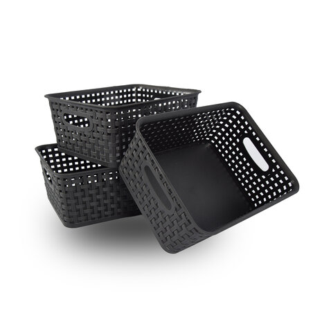 Discountershop 3x Opbergmand | Opbergbakje |5 liter | Zwarte opberger 25.x20x10. cm Rattan Discountershop 3x Opbergmand | Opbergbakje |5 liter | Zwarte opberger 25.x20x10. cm Rattan